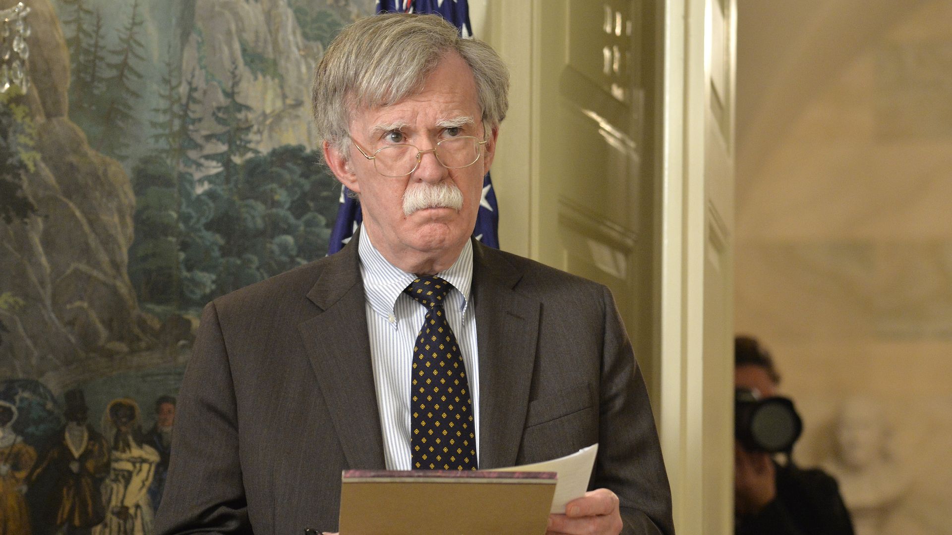 National Security Advisor John Bolton with President Donald Trump as he speaks to the nation