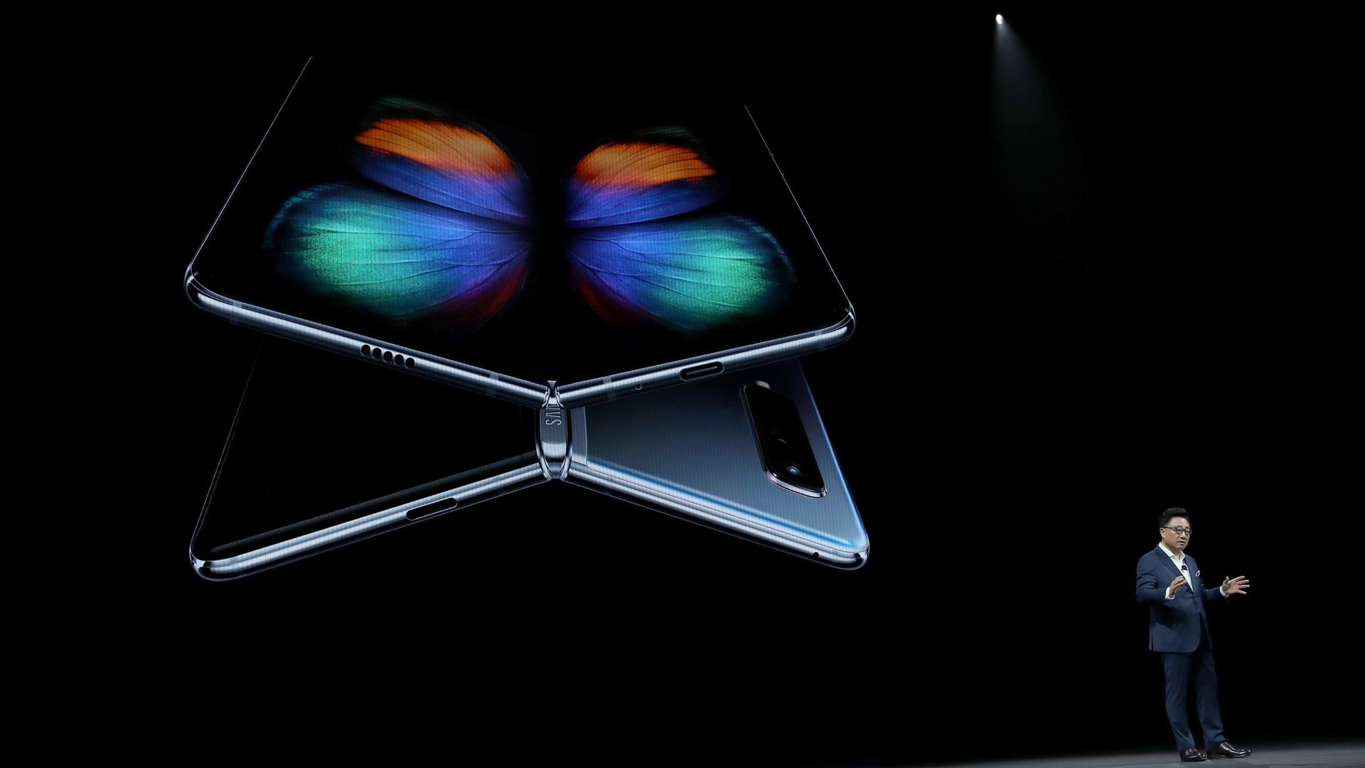Samsung's DJ Koh shows off the Galaxy Fold at a San Francisco event on Feb. 20, 2019.