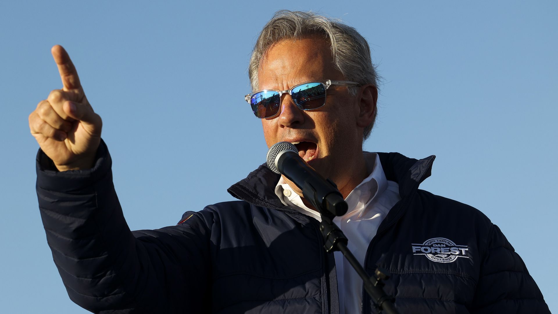 HICKORY, NC - NOVEMBER 01: Republican candidate for North Carolina governor Dan Forest speaks to the crowd before President Donald Trump holds a campaign rally at the Hickory Regional Airport on November 1, 2020 in Hickory, North Carolina. Early voting in North Carolina, which ended Saturday, drew o