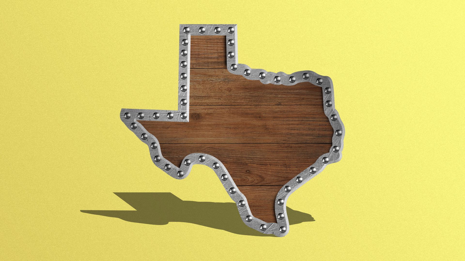 Illustration of a wooden shield in the shape of Texas. 