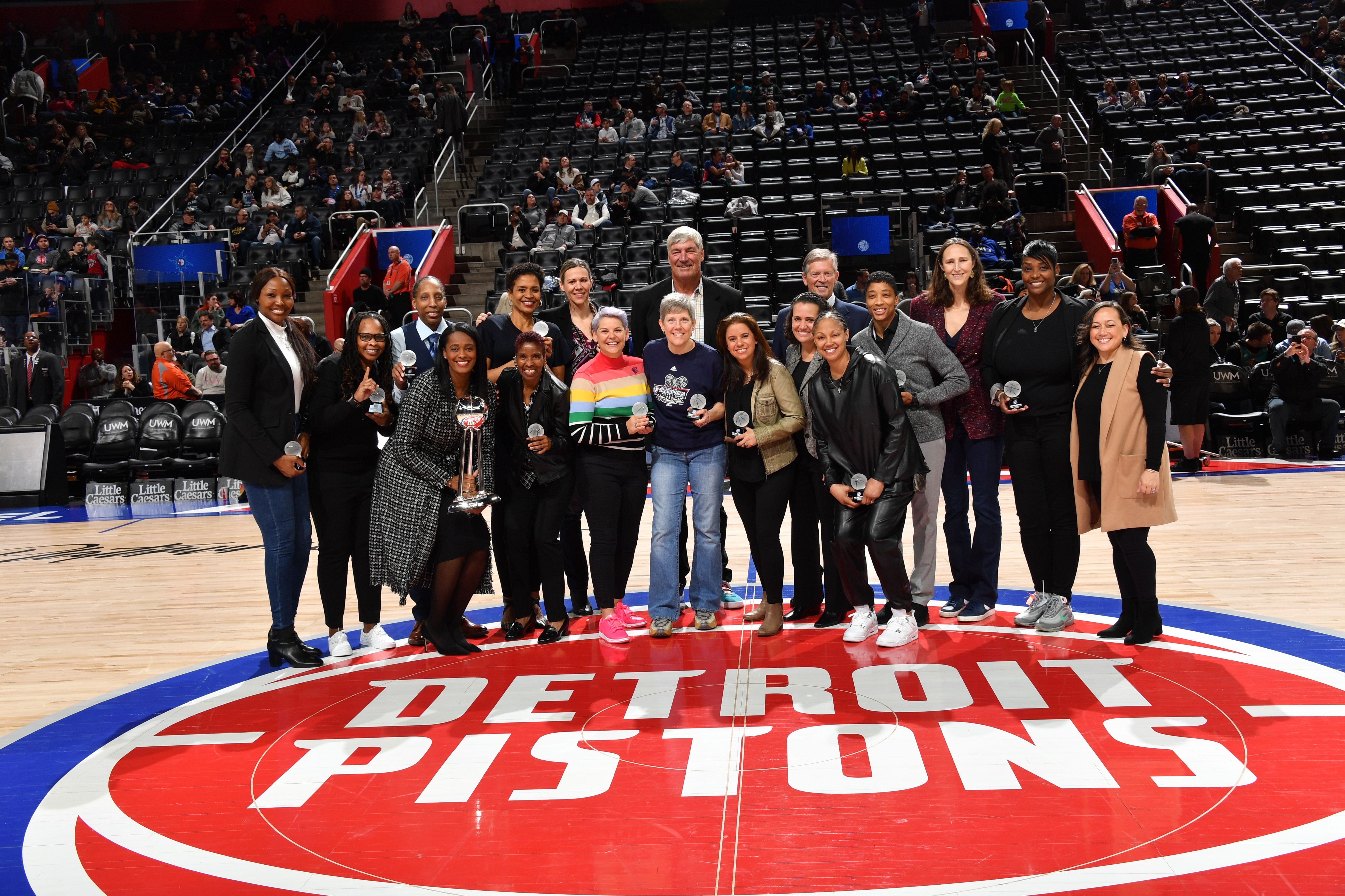 Detroit Shock, 2003 WNBA Championship team, is honored during halftime of the game between the Charlotte Hornets and the Detroit Pistons on March 9, 2023 at Little Caesars Arena in Detroit, Michigan. 