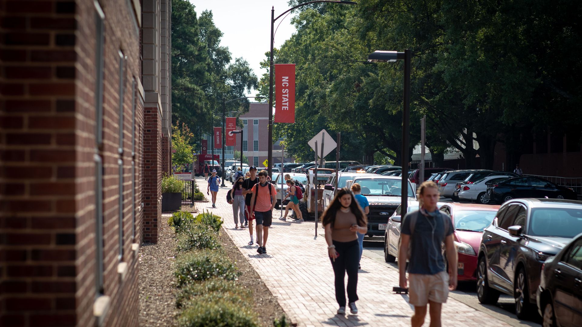 Students on campus at North Carolina State University in Raleigh, North Carolina, U.S., on Monday, Sept. 13, 2021. The Bloomberg Businessweek 2021-22 Best B-Schools MBA ranking created a Diversity Index for U.S. business schools that for the first time measures race, ethnicity, and gender. Photograp
