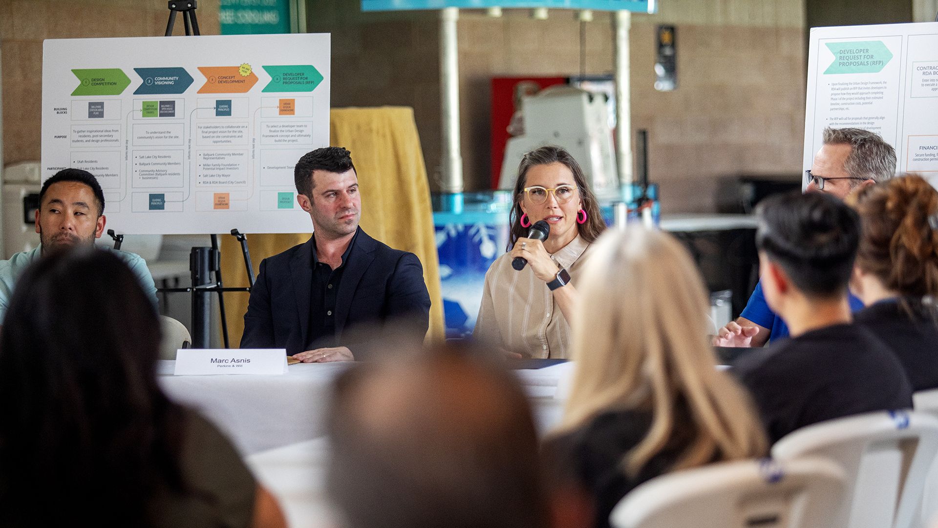 Salt Lake City Mayor Erin Mendenhall updates community members and media about what is coming next to Smith’s Ballpark as the Bees’ season comes to an end. Other community leaders joined the Mayor in the roundtable discussion.