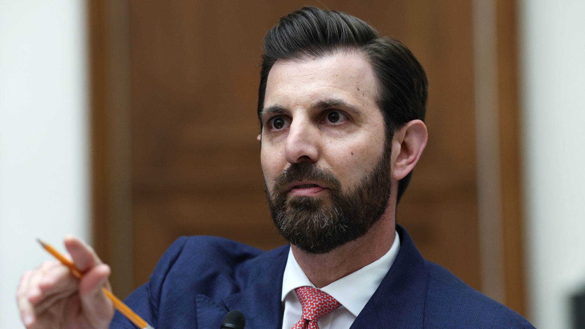 Rep. Chris Deluzio (D-PA) questions U.S. Secretary of Defense Pete Hegseth as he testifies before the House Armed Services Committee April 29, 2026