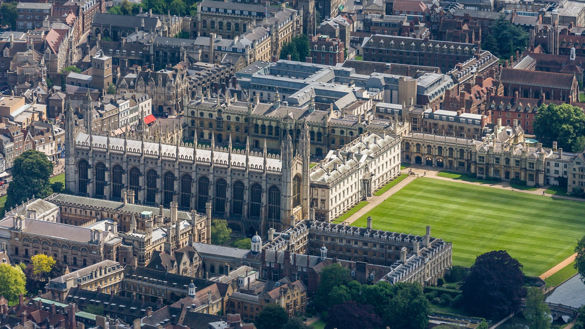 Aerial view of King's College, part of Cambridge University on May 23, 2007