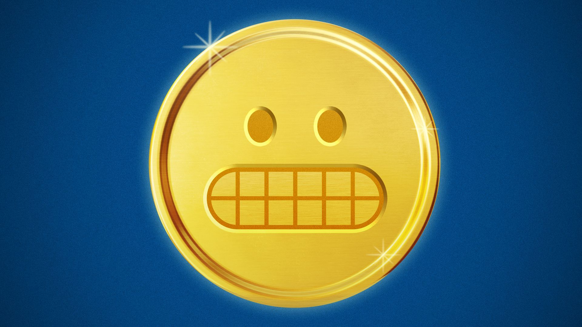 Illustration of the grimacing emoji as a gold coin.