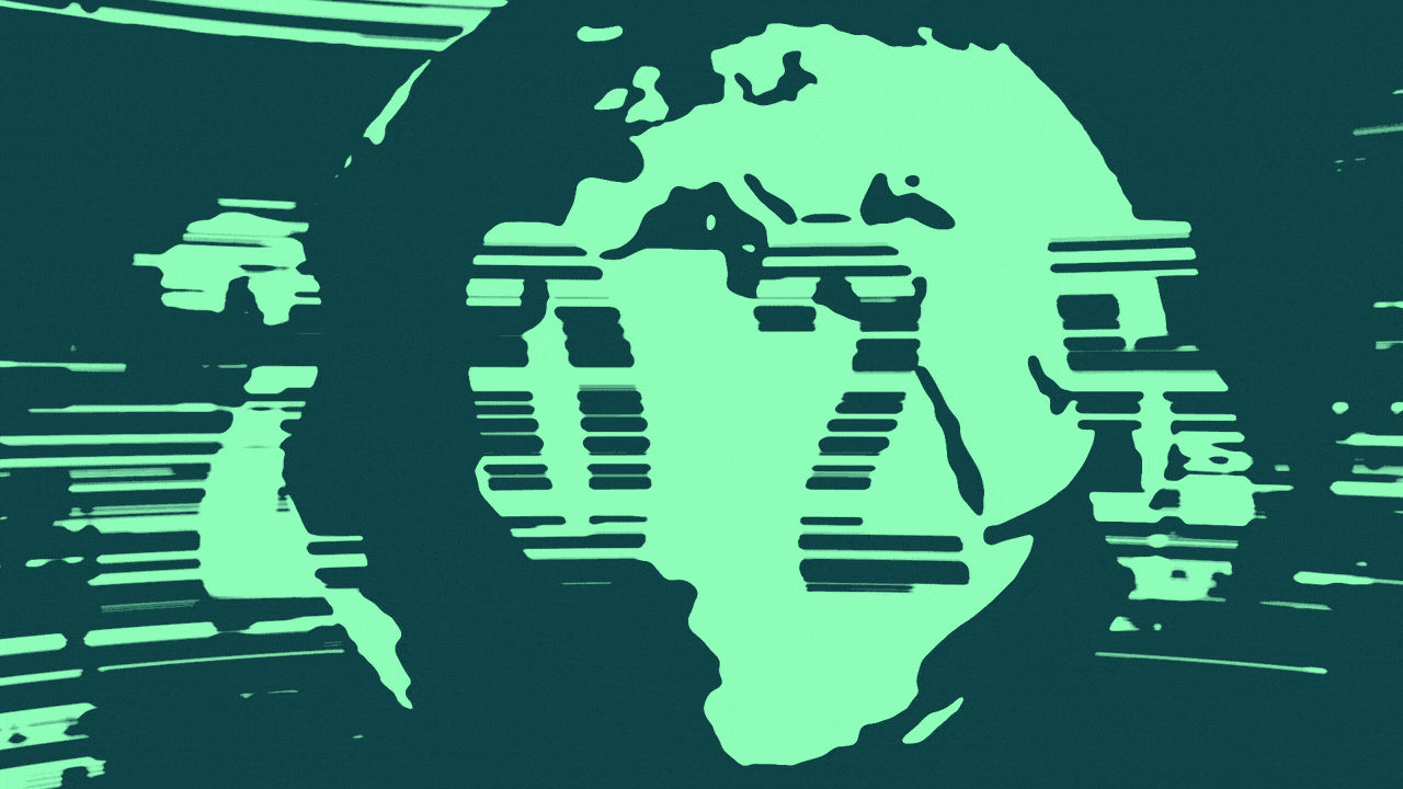 Animated illustration of a globe spinning backward over speed lines. More speed lines above it are forming the year 2025.