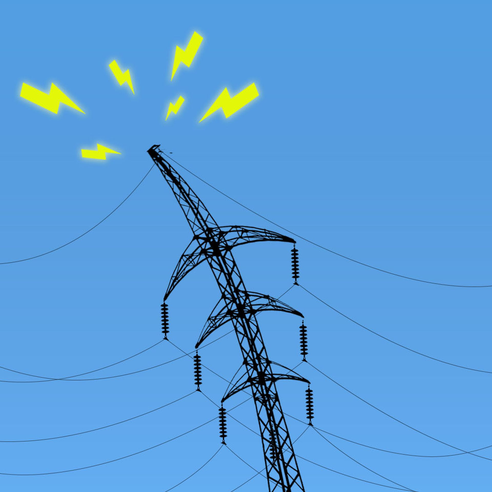 Illustration of a power line struggling under the weight of electrical wires
