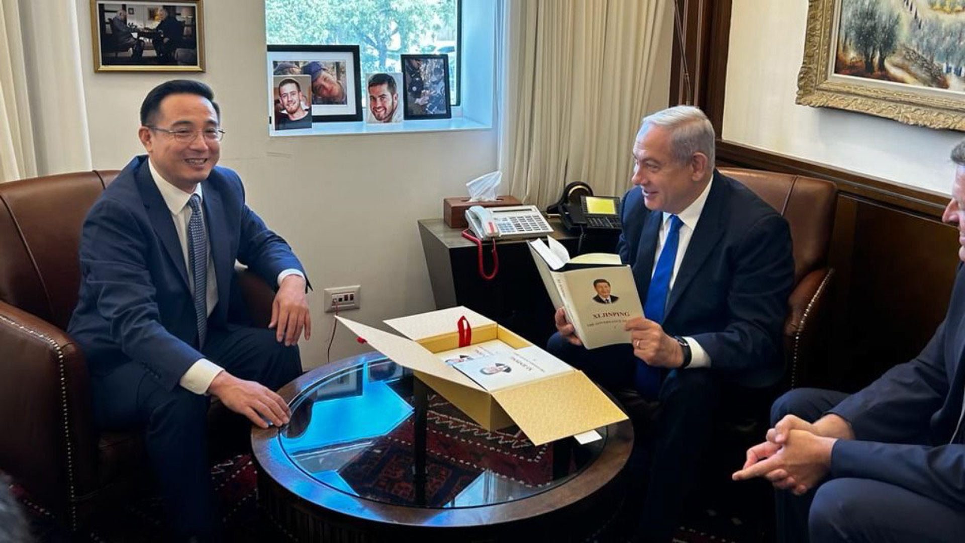 Israeli Prime Minister Benjamin Netanyahu meets Chinese Ambassador to Israel Cai Run. 