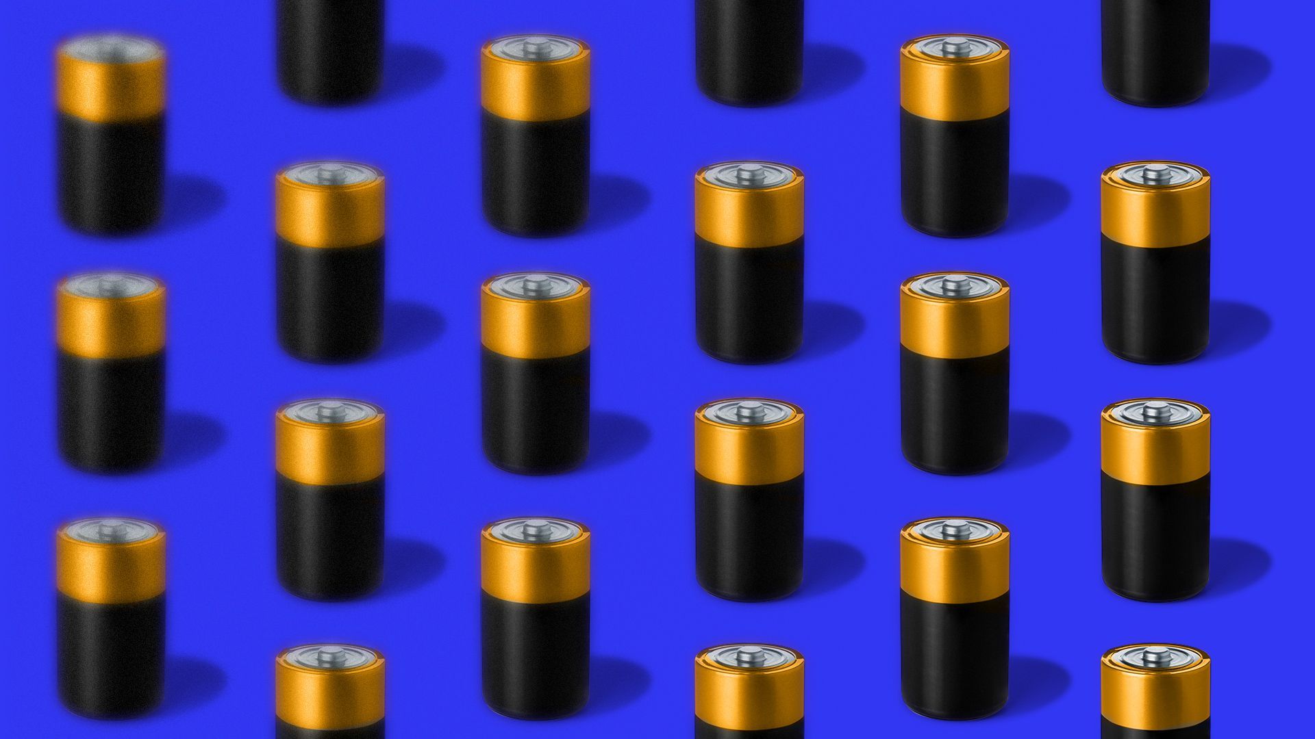 Illustration of a blurry pattern of batteries coming into focus.