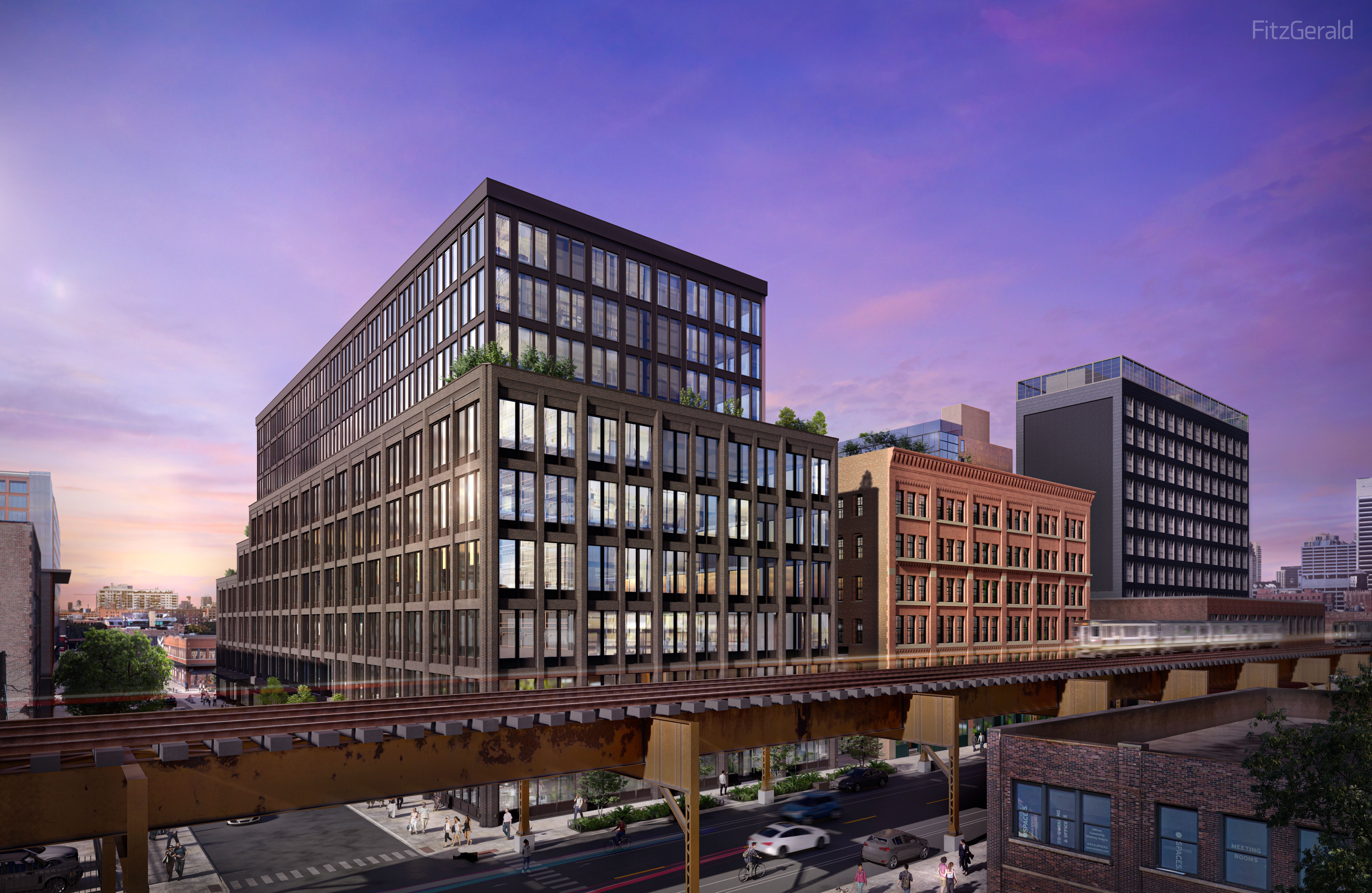 building against purple sky