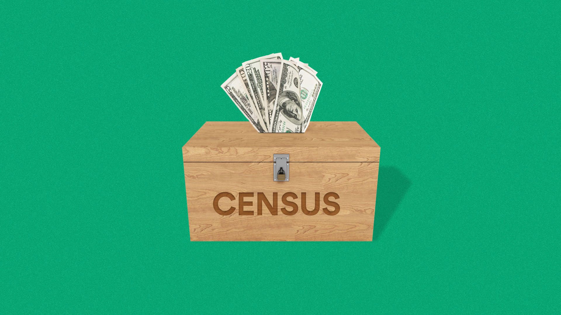 Illustration of money sticking out of a census box.