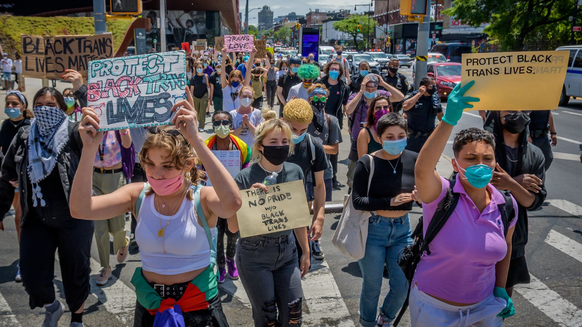 Protestors for Black Trans Lives Matter in Brooklyn on June 18. Photo: Erik McGregor/LightRocket via Getty Images
