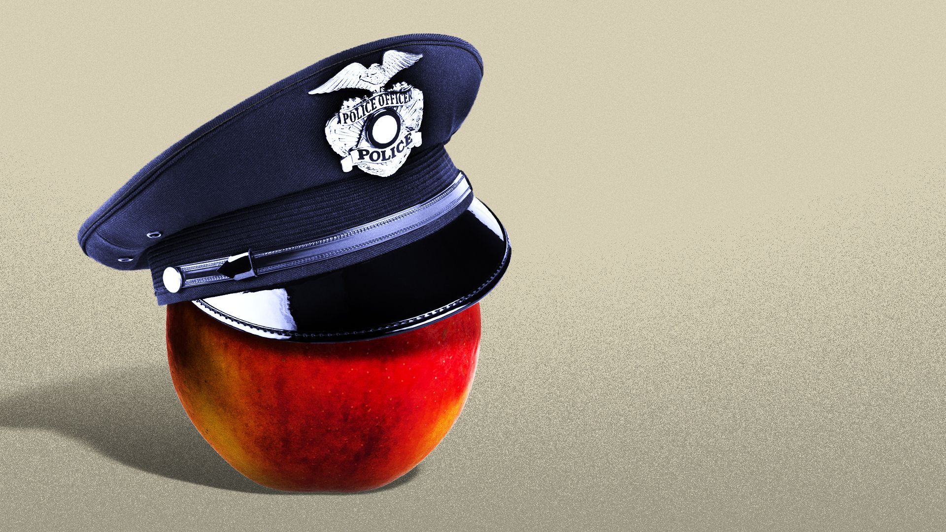 Illustration of an apple wearing a police cap.