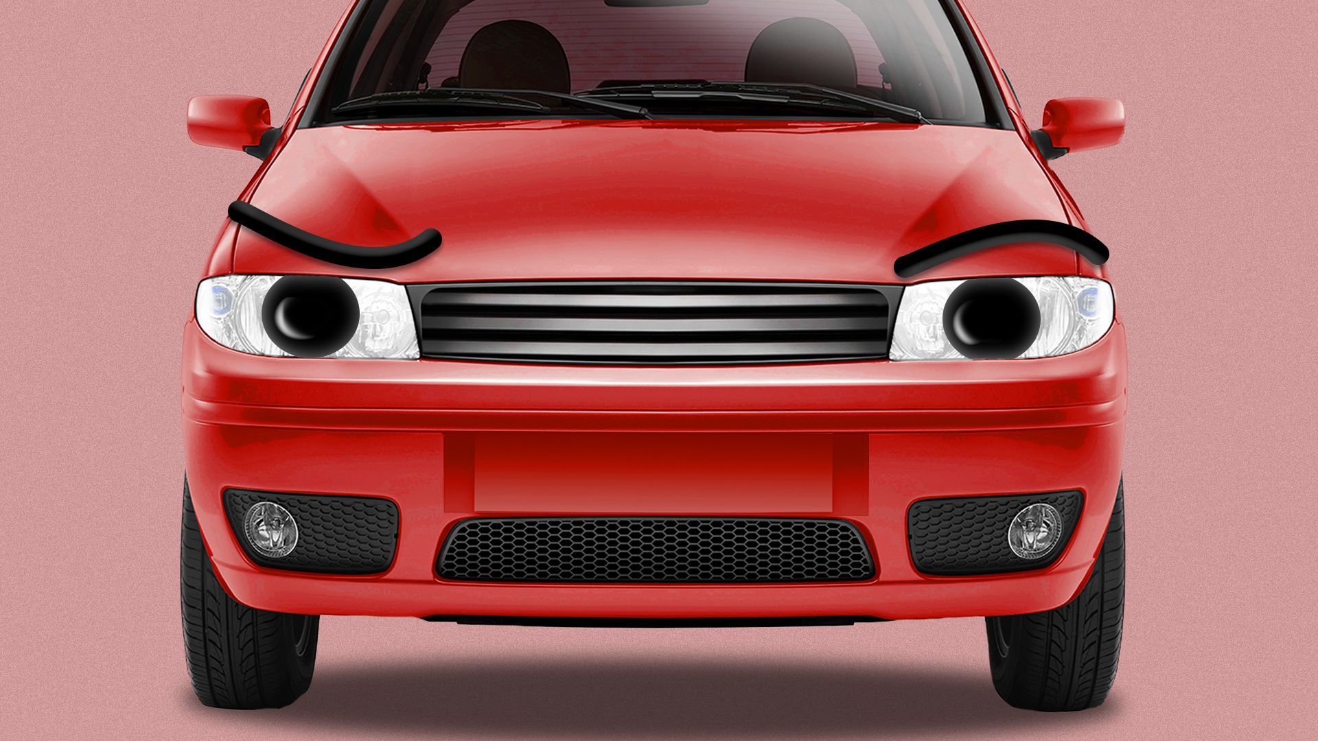 Illustration of a skeptical, anthropomorphic car.