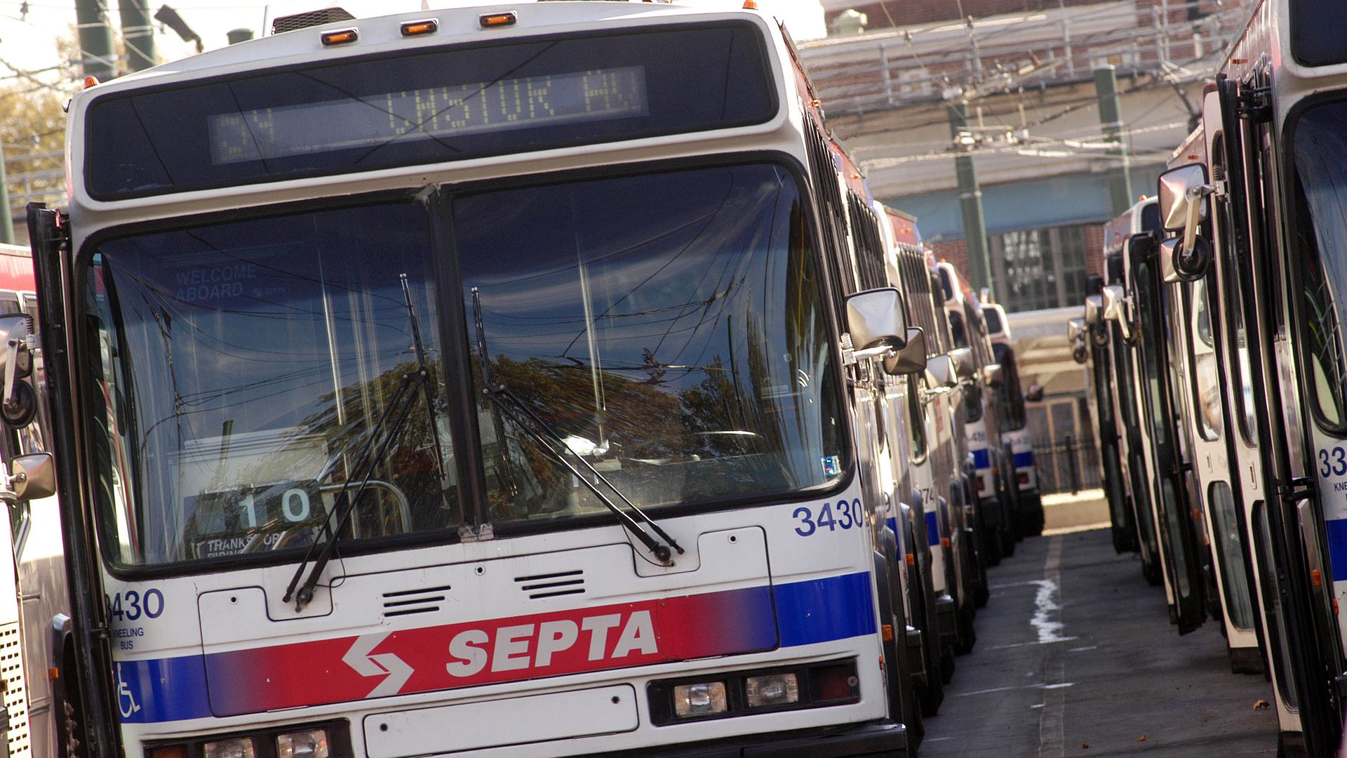 A line of SEPTA buses. 