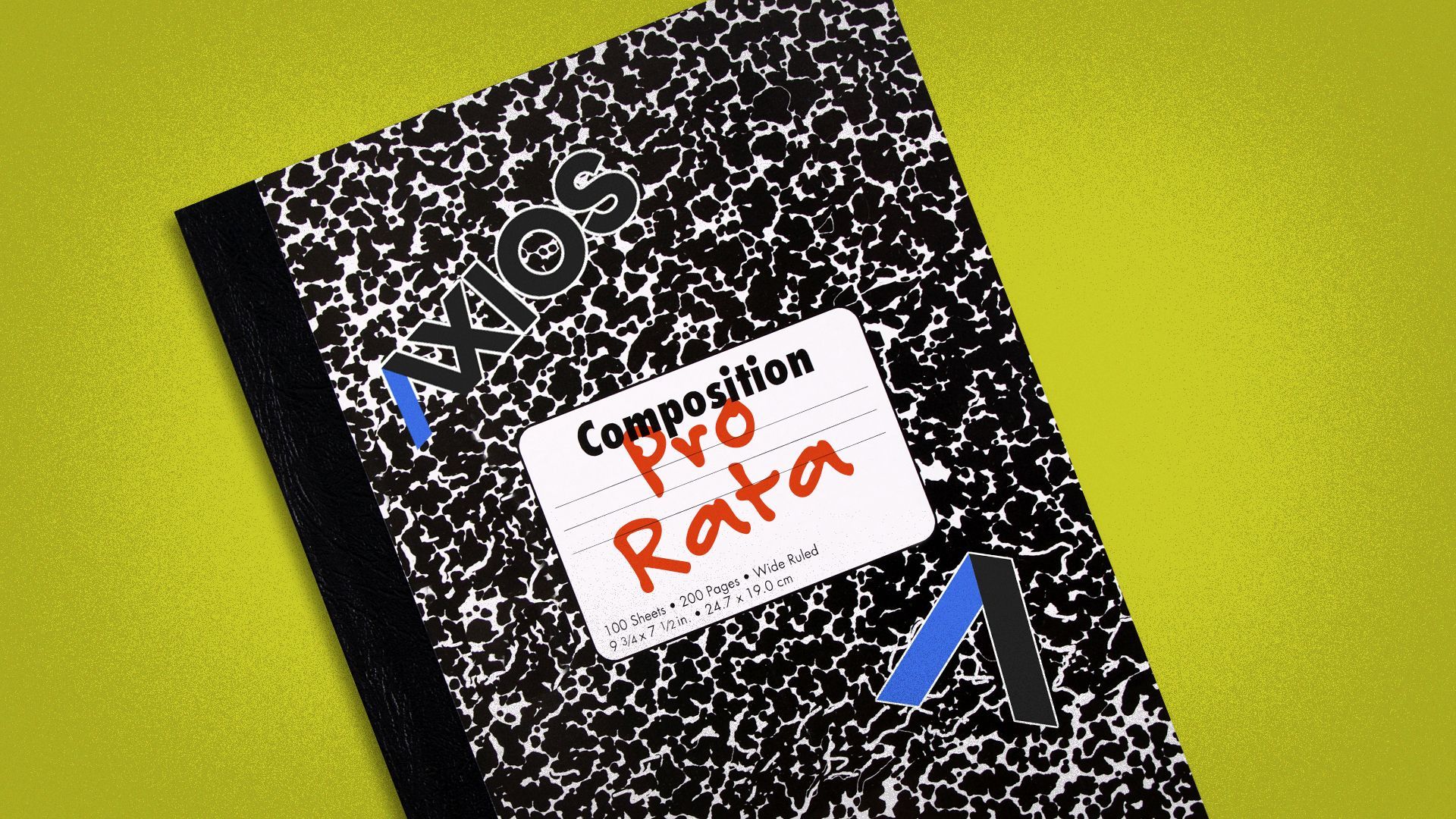 Illustration of a composition notebook with "Pro Rata" written on the cover.