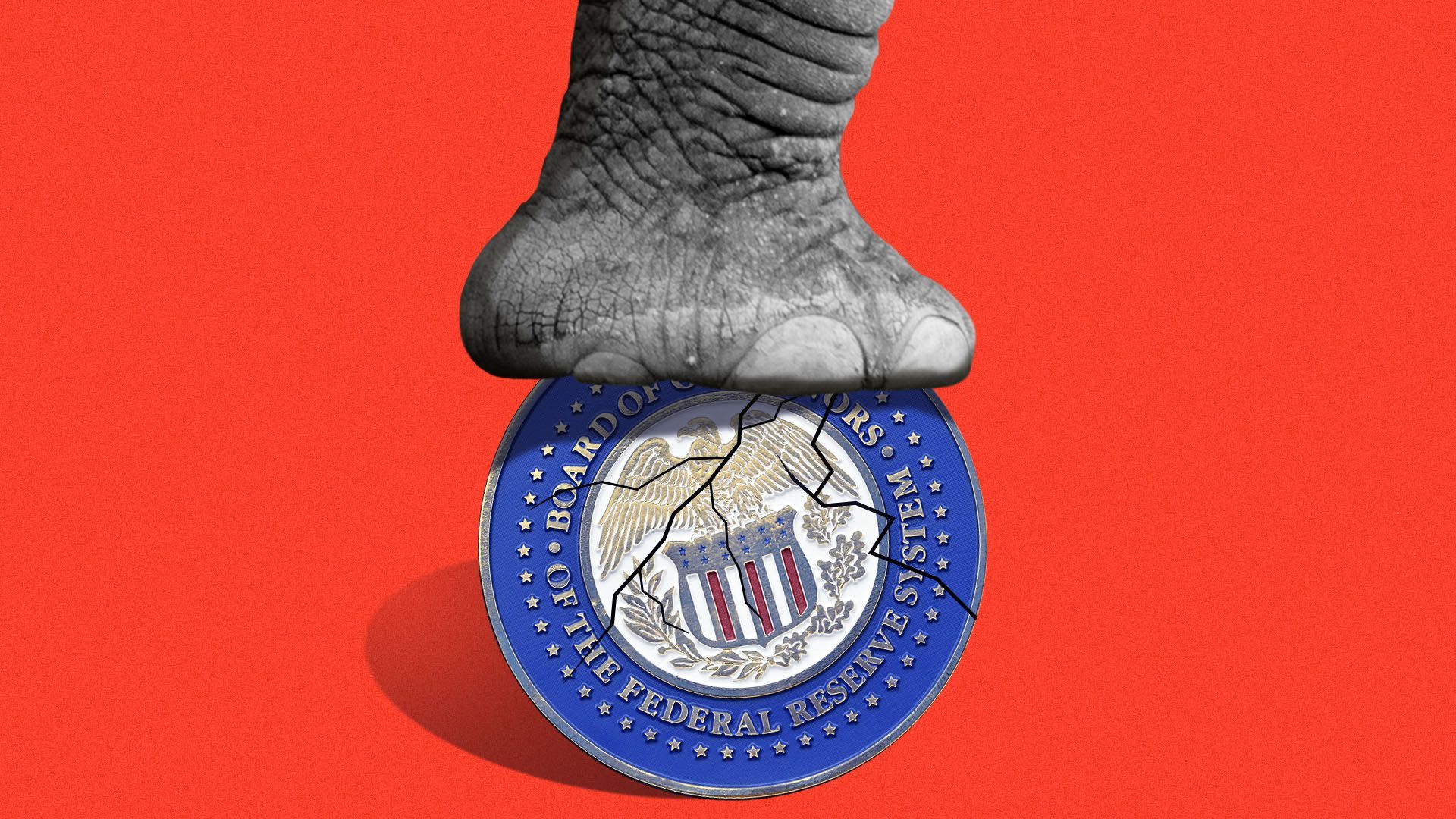Illustration of an elephant's foot crushing the Federal Reserve seal