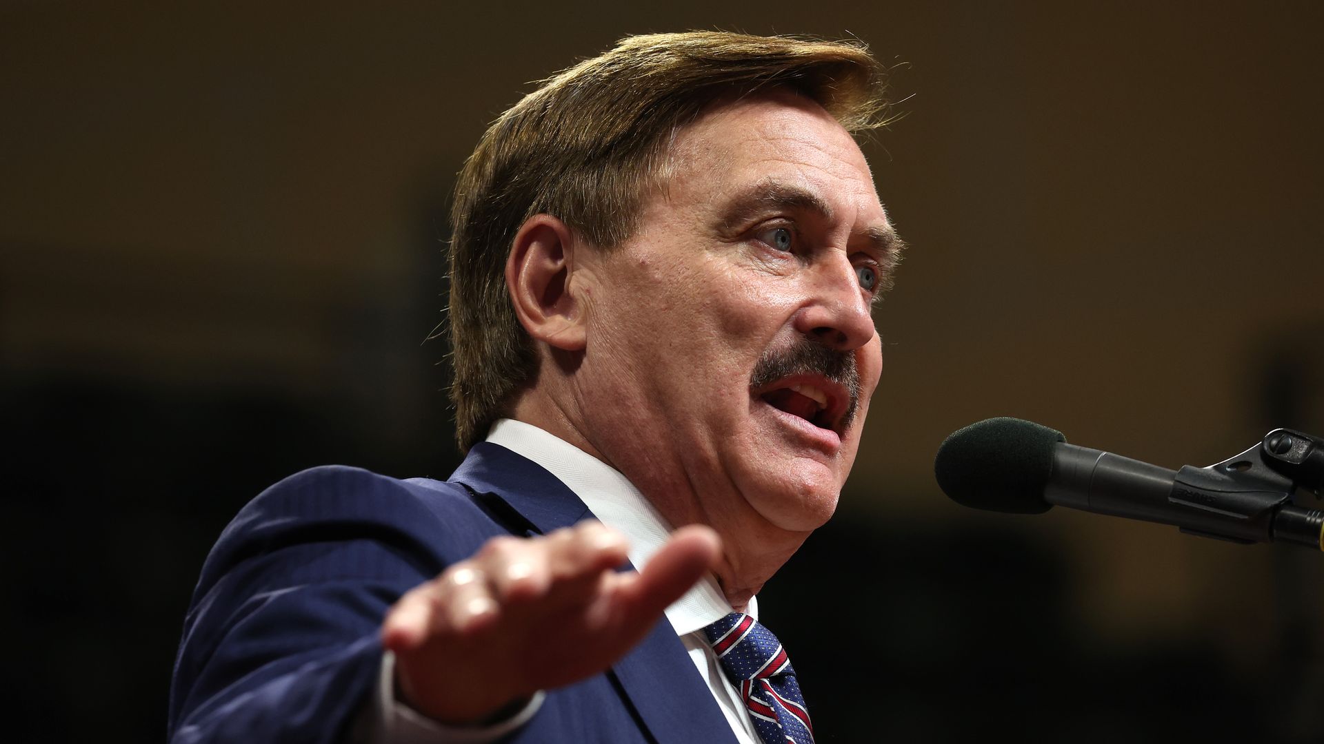 MyPillow CEO Mike Lindell speaks during a "Save America" rally at Alaska Airlines Center on July 09.