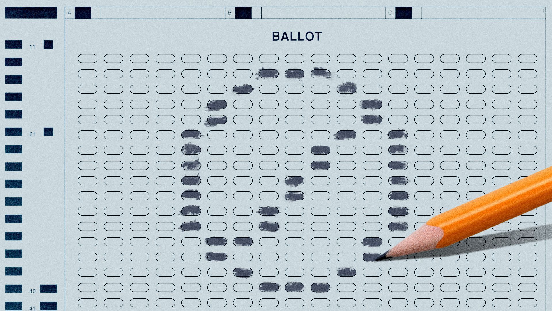 Image of a ballot with a circle over it crossing out part of the ballot. 