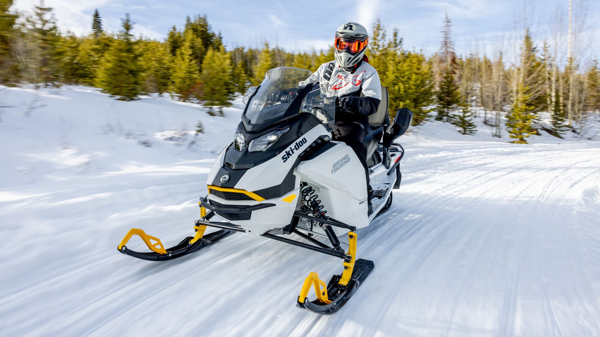 Ski-Doo's Grand Touring Electric on a trail at Grand Adventures in Fraser. Photo courtesy of Ski-Doo