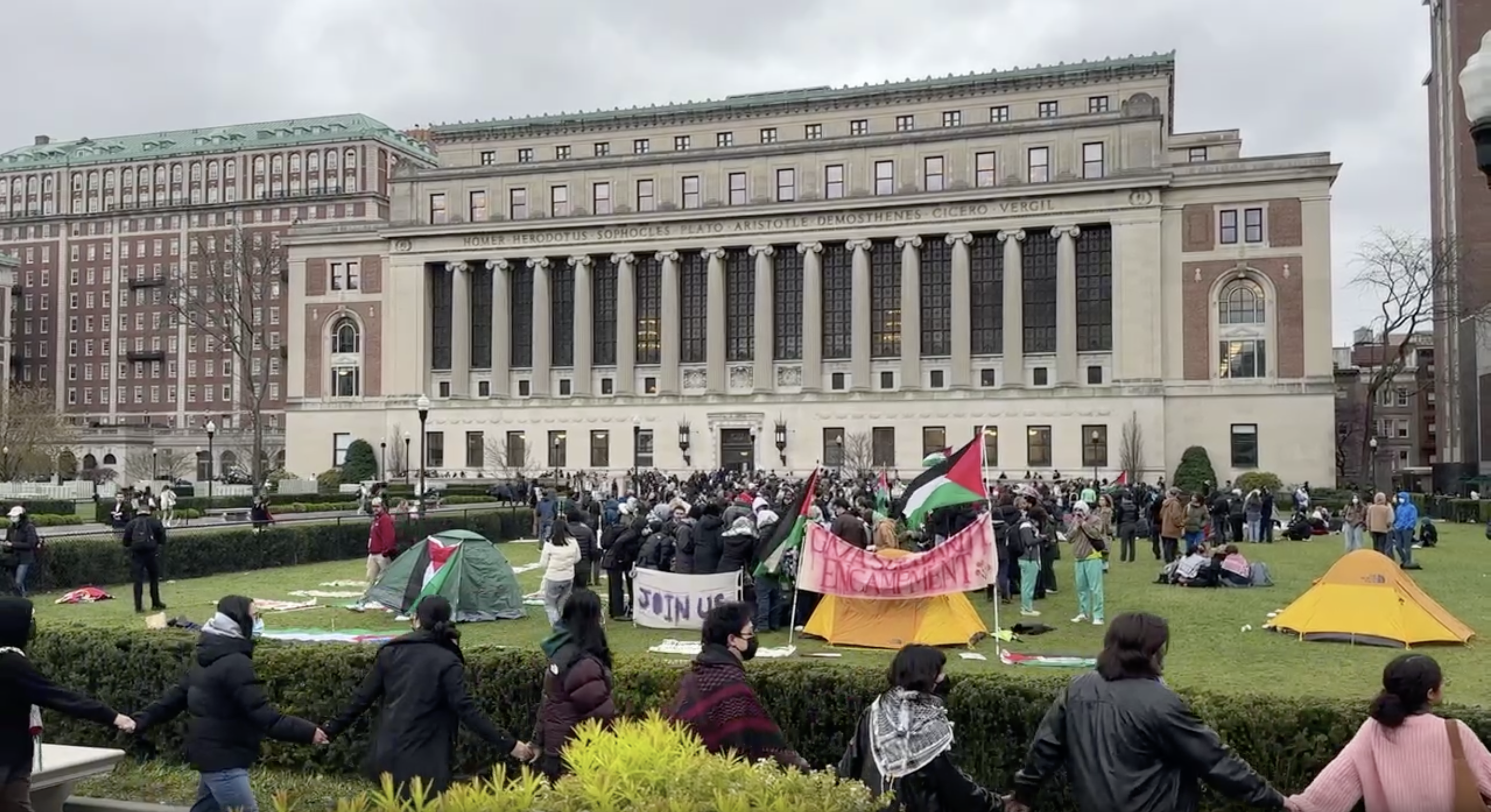Columbia University students protest on campus.