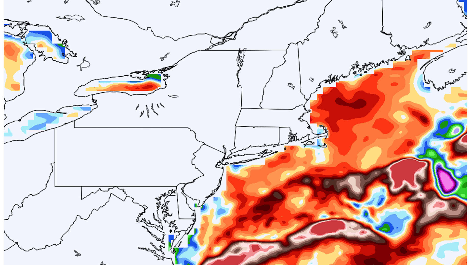 Map showing weekend blizzard in northeast