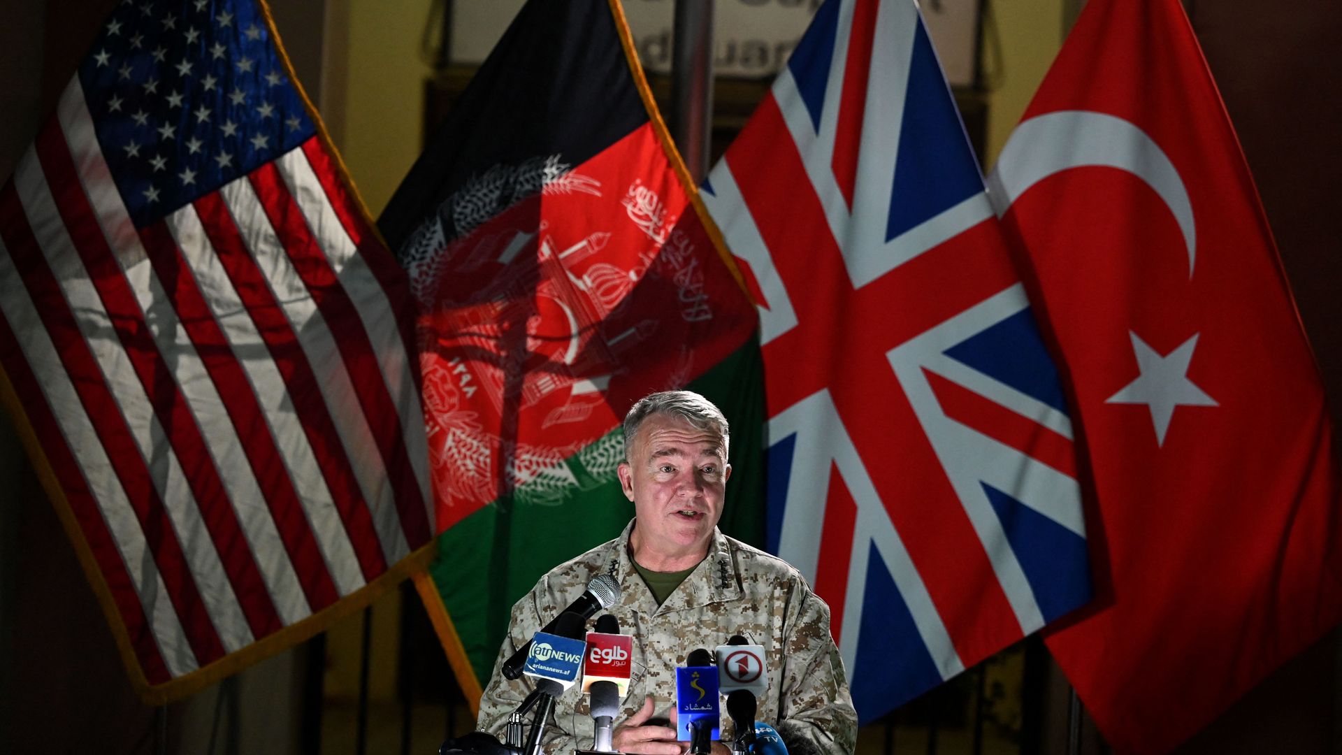 Head of the US Central Command, General Kenneth McKenzie, speaks during a press conference at the former Resolute Support headquarters in the US embassy compound in Kabul on July 25, 2021.