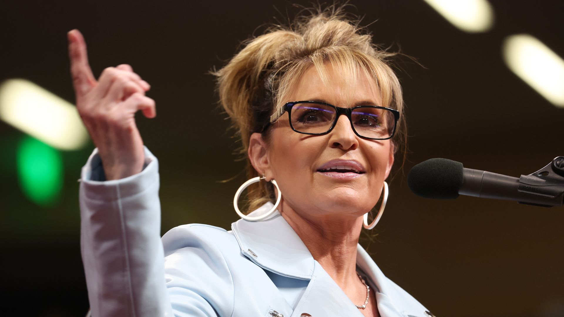 Former Alaska Gov. Sarah Palin speaks during a rally at Alaska Airlines Center on July 09, 2022 in Anchorage, Alaska.