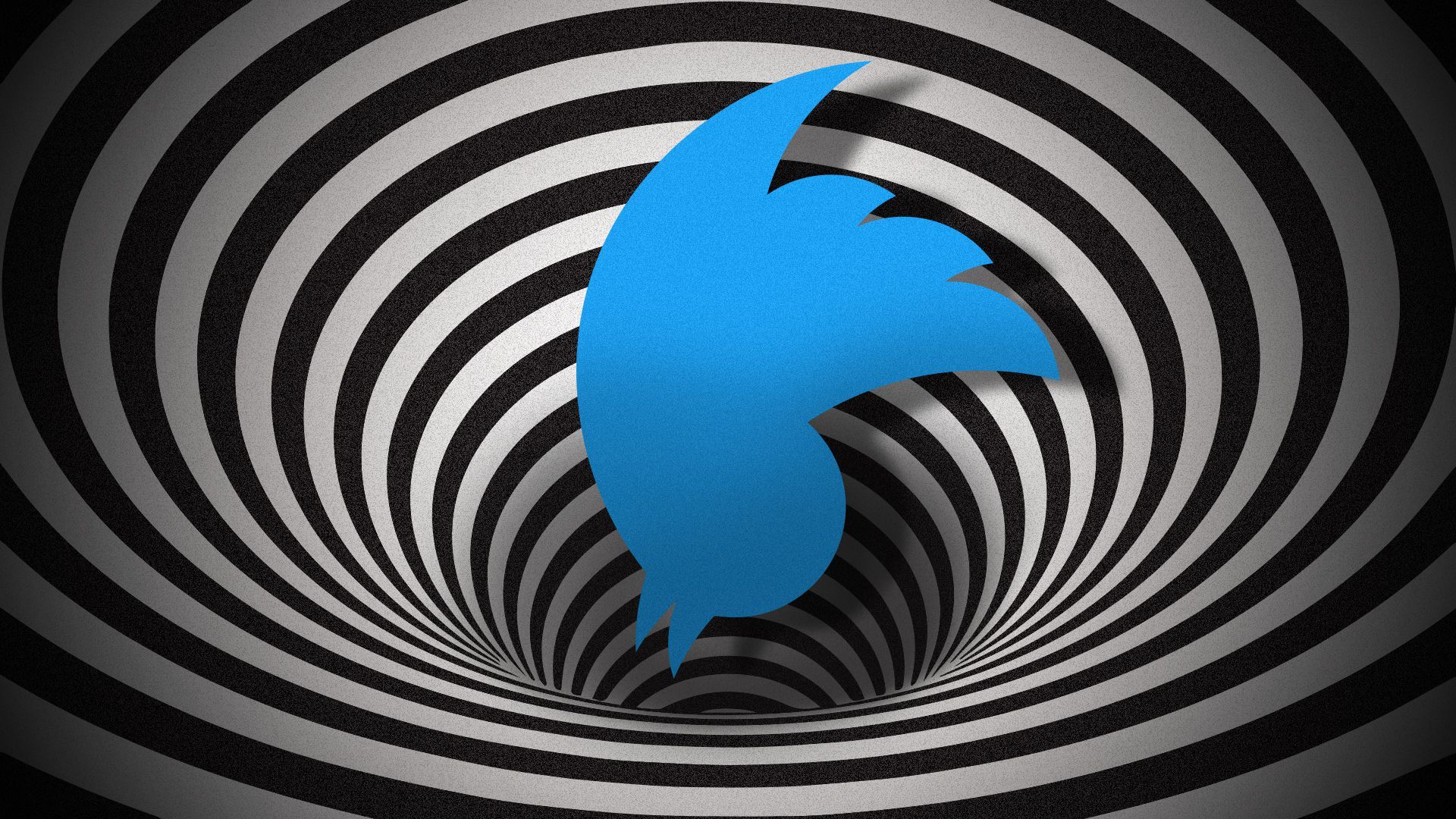 Illustration of the Twitter logo falling into a hypnotic spiral.