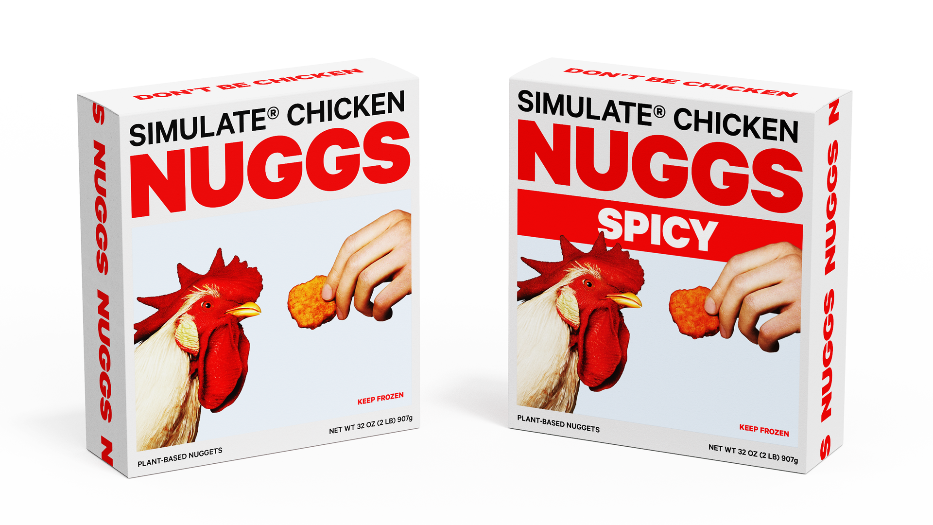 Two box packages of Nuggs-branded, plant-based chicken alternative products.