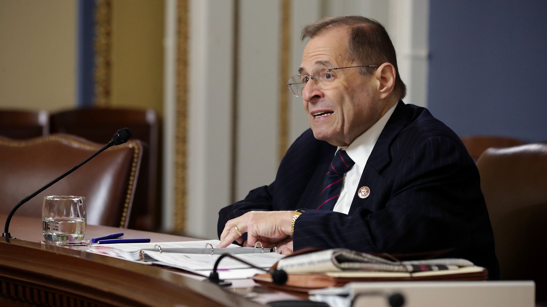  House Judiciary Committee Chairman Jerry Nadler reads the Mueller Report in the Rules Committee hearing room at the U.S. Capitol May 16, 2019 in Washington, DC. 