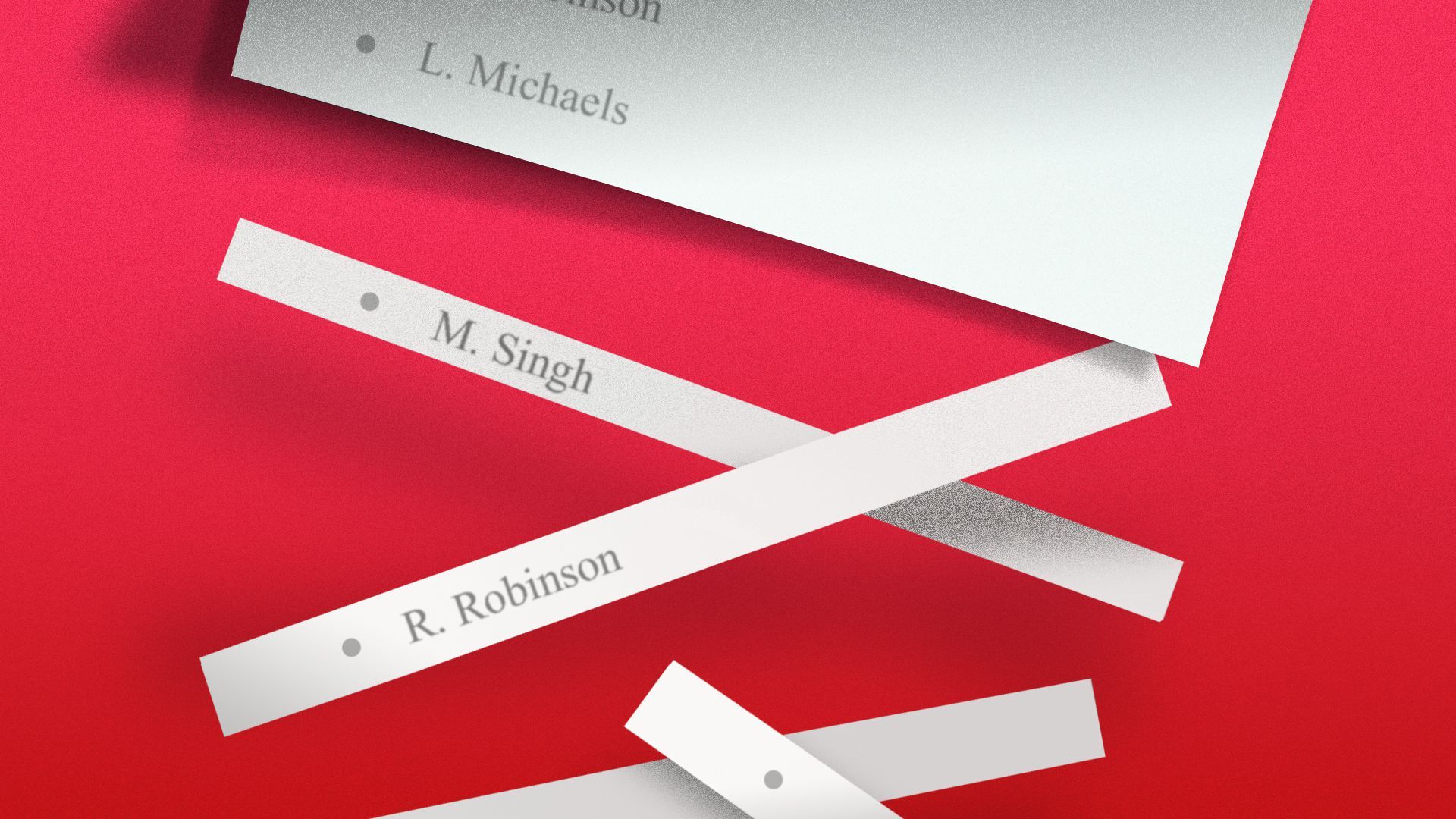 Illustration of a list of names cut into pieces.