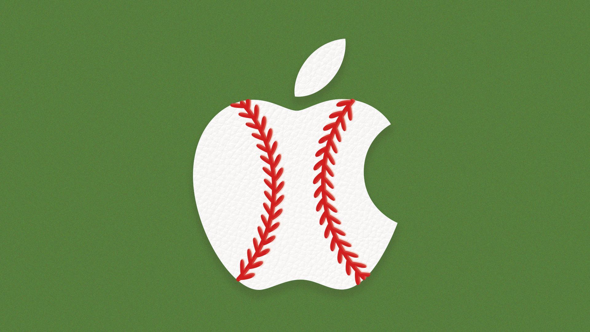 Illustration of a baseball in the shape of an Apple logo.