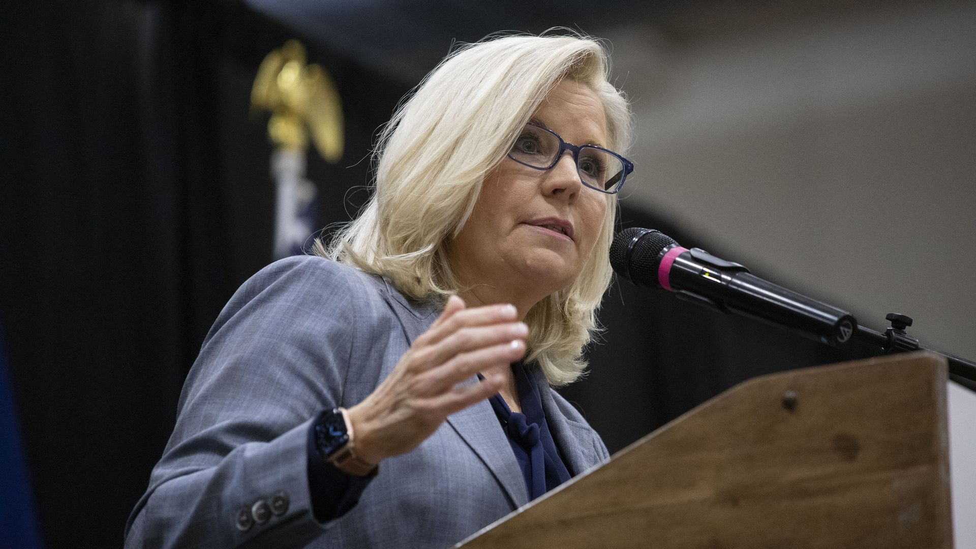 This is Liz Cheney speaking at a microphone.