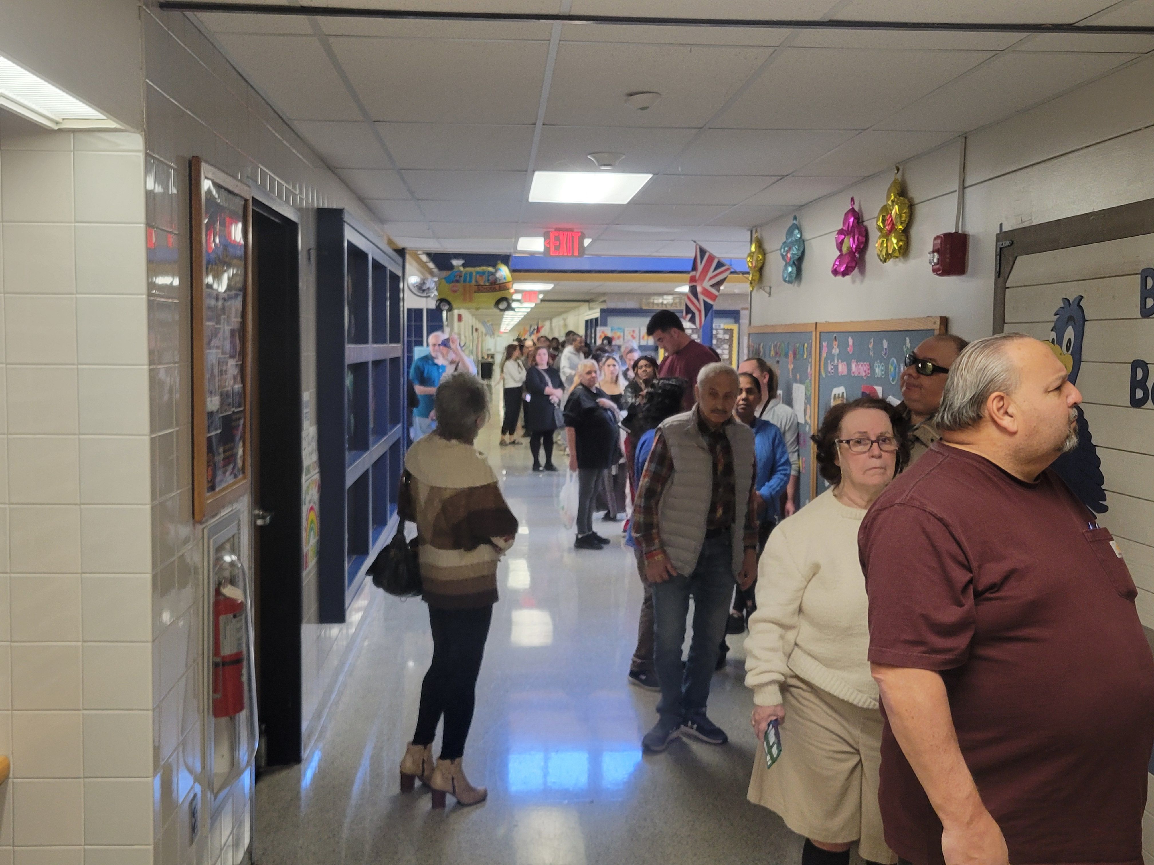 Long lines inside the polling location at Bensalem's Samuel K. Faust Elementary School.