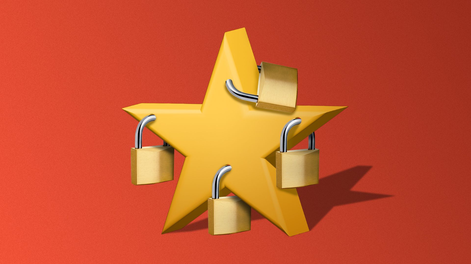 Illustration of a 3D star with multiple padlocks fastened to it.