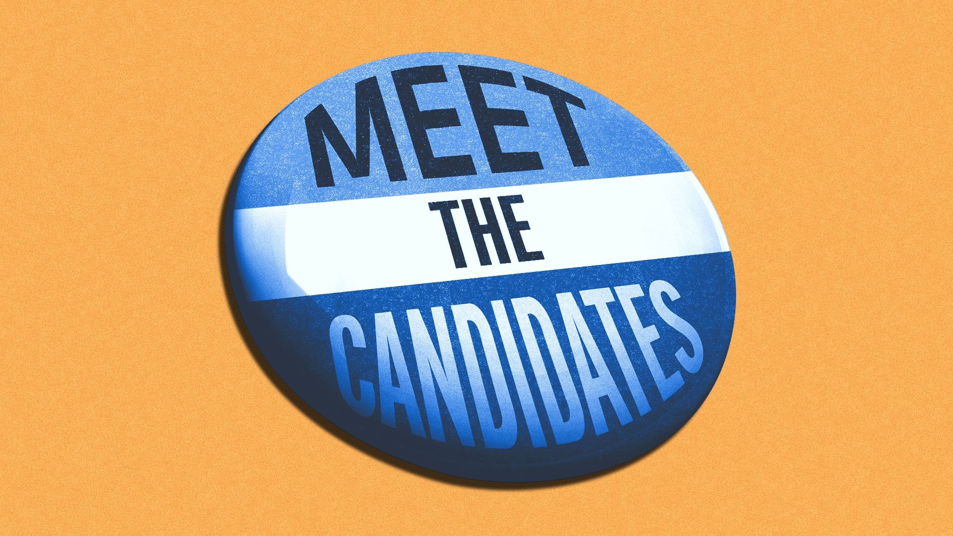 Illustration of a political campaign button with the words MEET THE CANDIDATES on it.