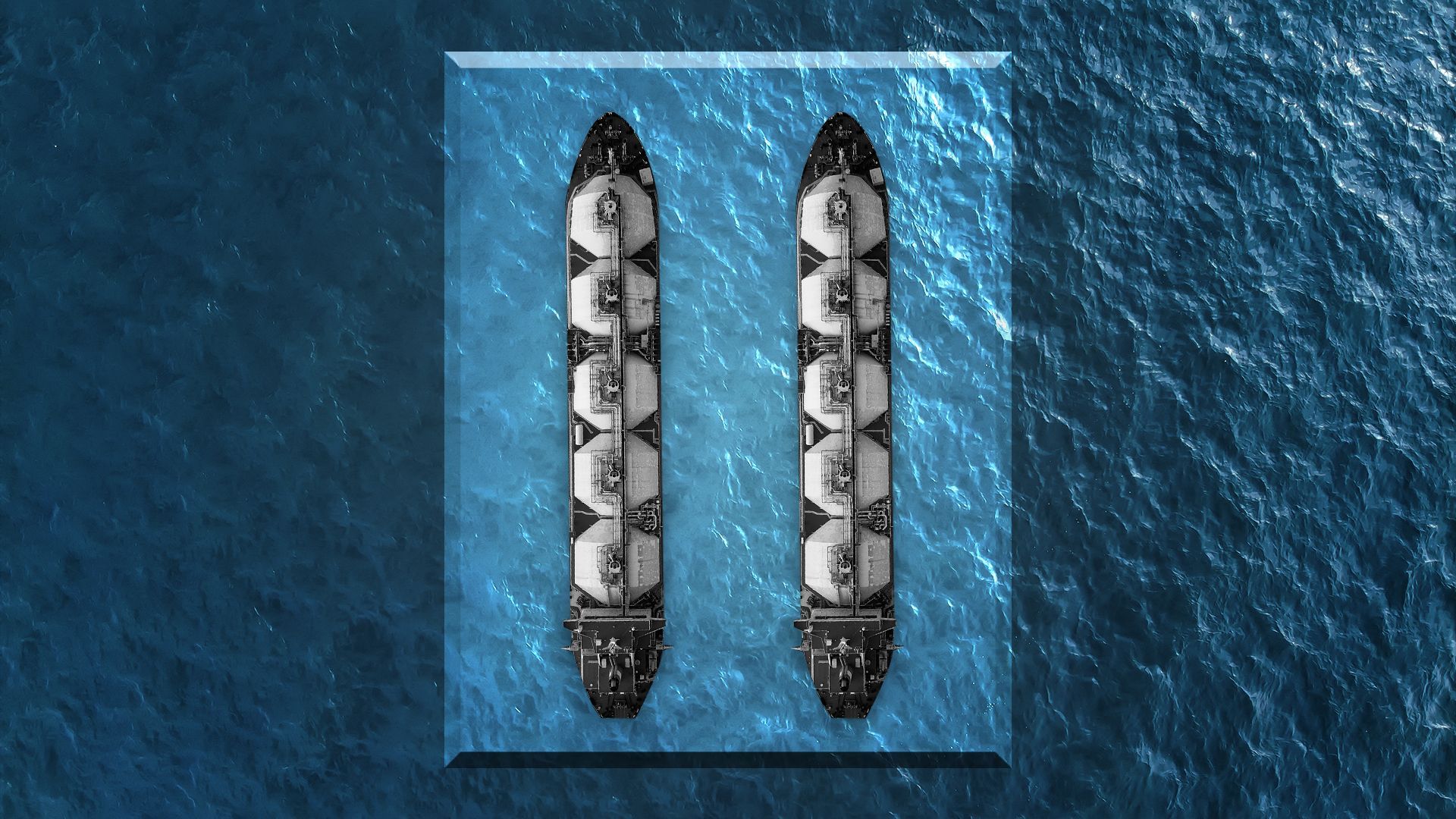 Illustration of two liquefied natural gas tankers creating a pause symbol