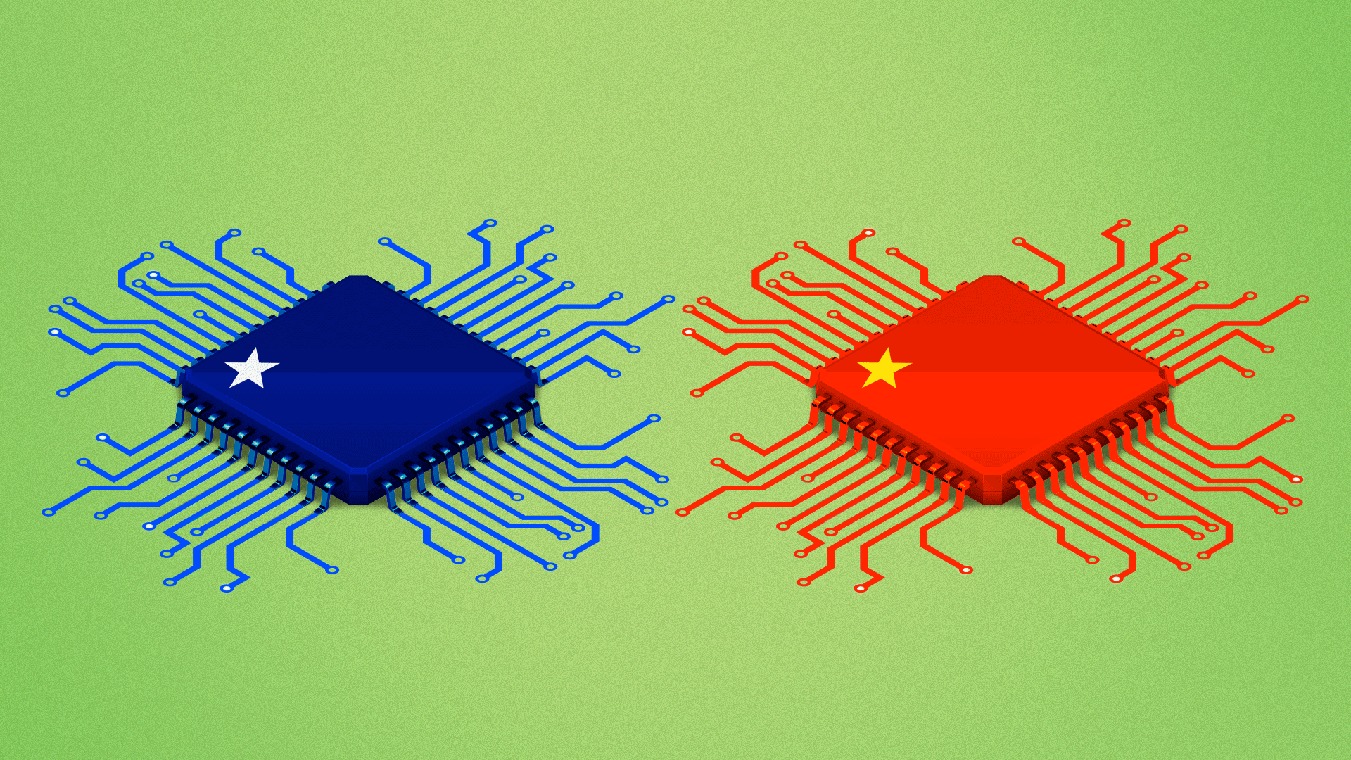 An animated GIF of microchips representing the U.S. and China. 