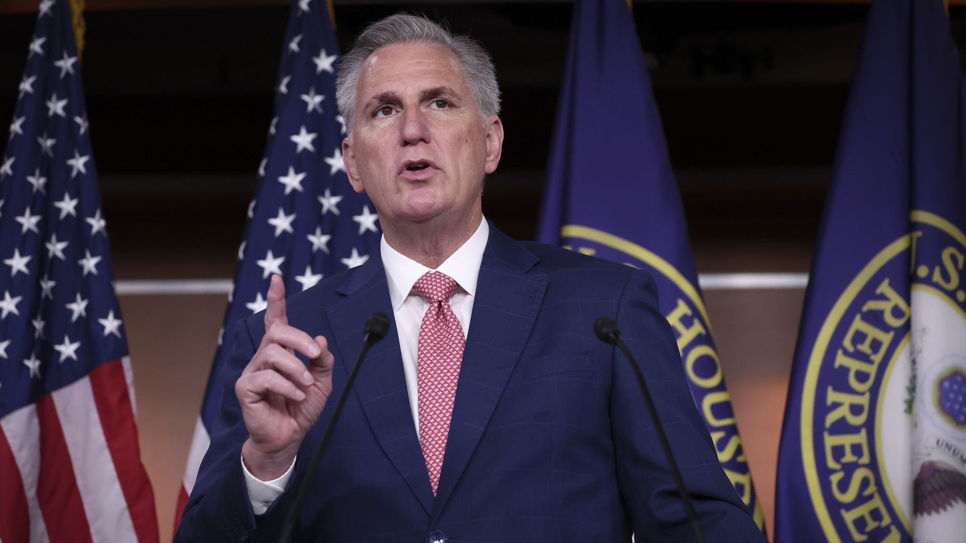 House Minority Leader Kevin McCarthy (R-CA) answers questions during a press conference at the U.S. Capitol on July 29, 2022 in Washington, DC.