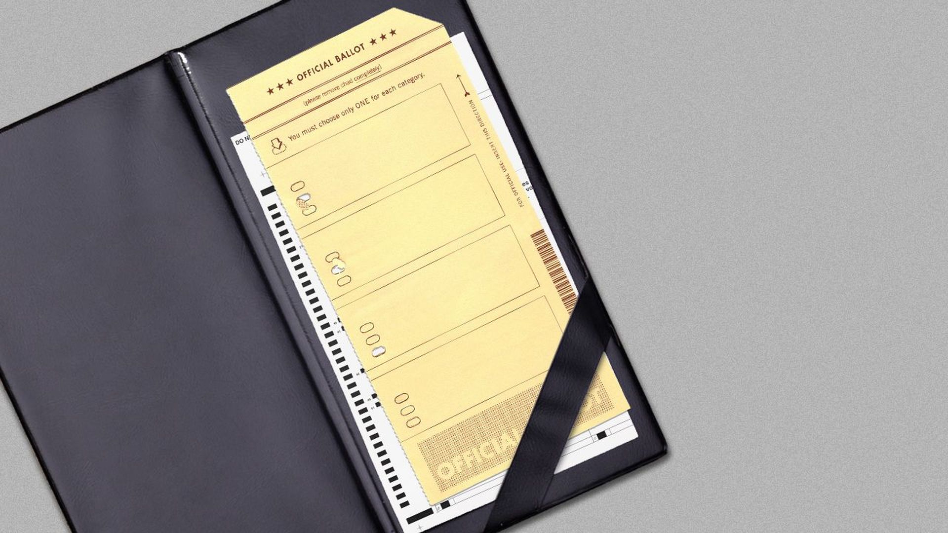 Illustration of a restaurant check folder with a ballot inside