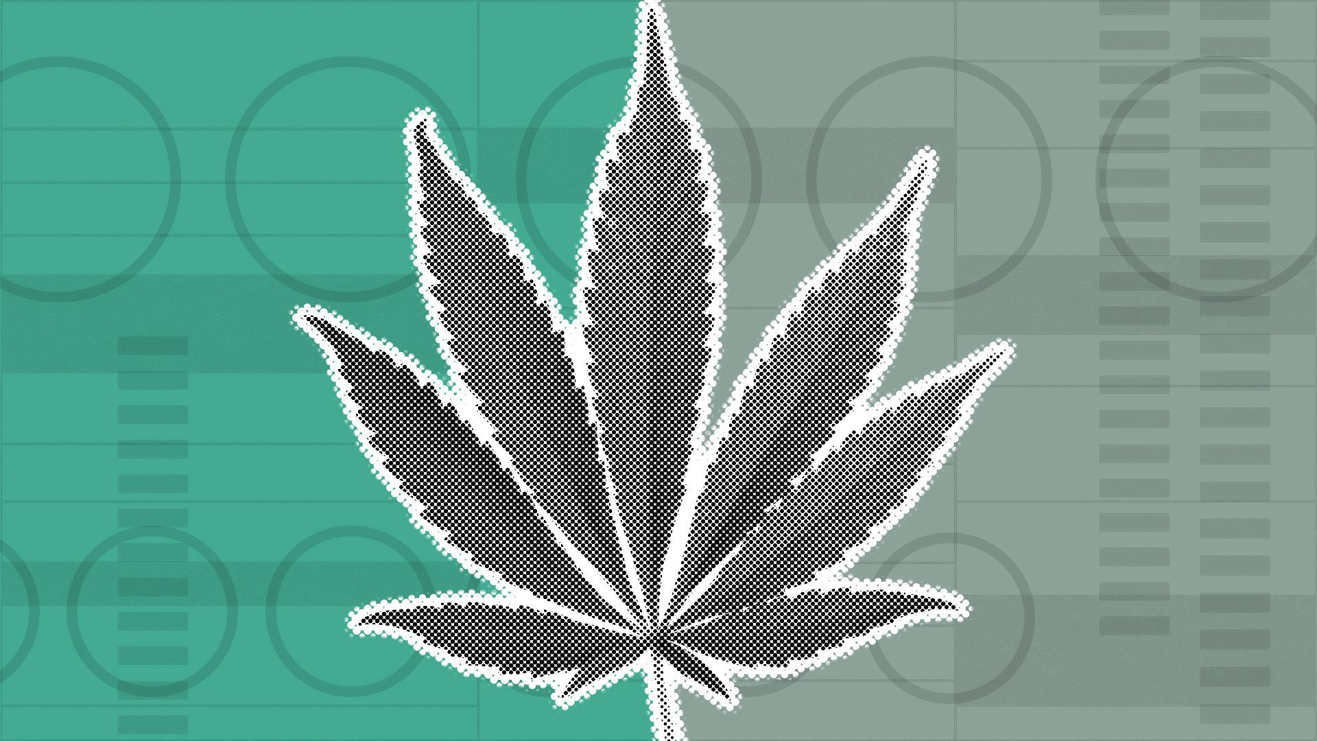 Illustration of a marijuana leaf on a background with ballot elements.