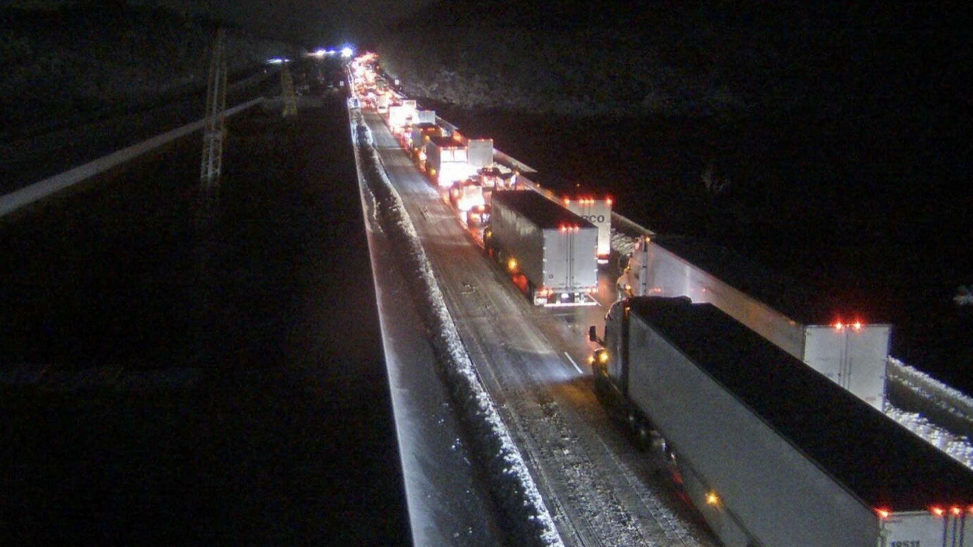 This image provided by the Virginia department of Transportation shows a closed section of Interstate 95 near Fredericksburg, Va