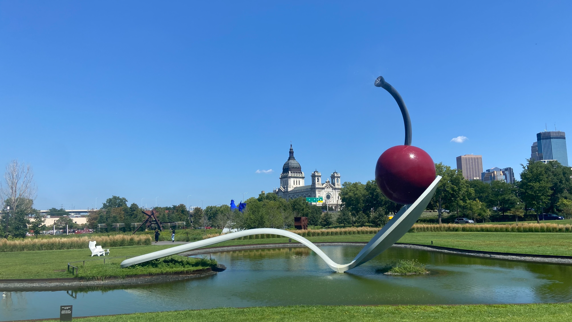 A giant spoon with a cherry on it in Minneapolis