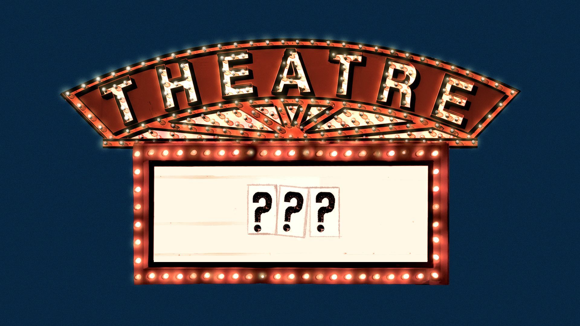 Illustration of a movie theater marquee with question marks on it