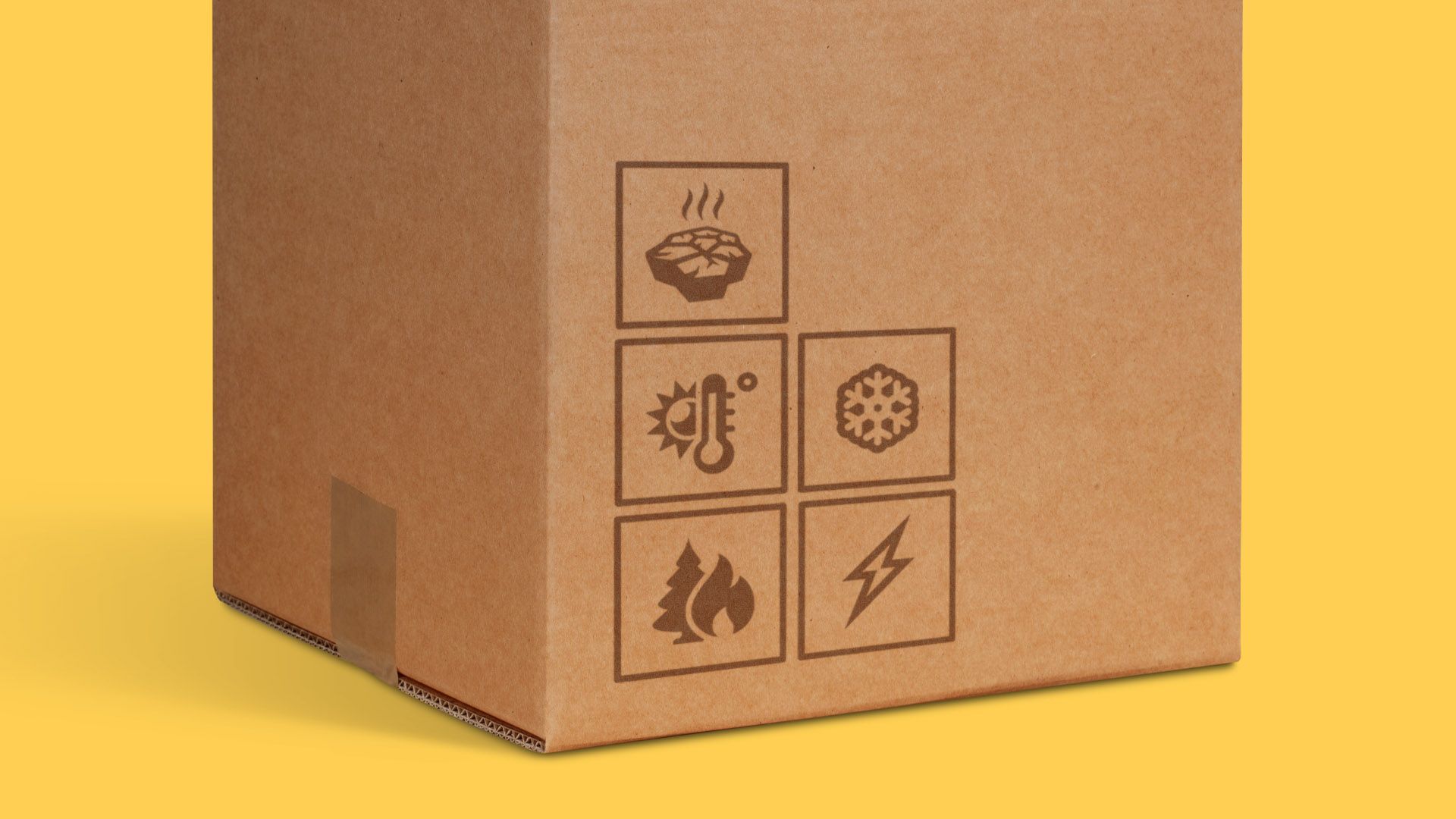 Illustration of a moving box with weather disaster icons on the side