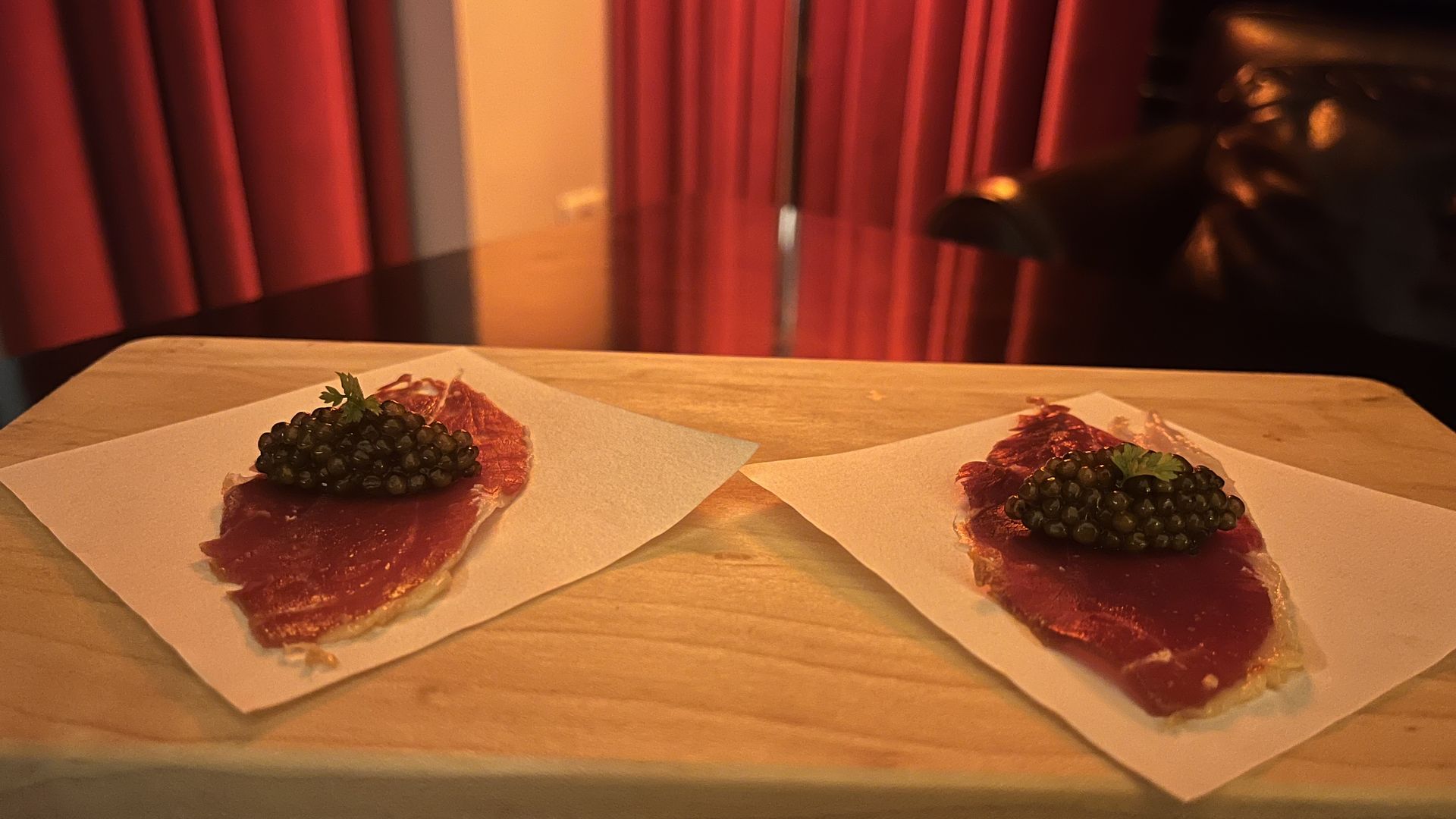 "José's Taco" from The Bazaar, which features caviar filling and a jamón ibérico shell. Photo: Martin Vassolo/Axios 