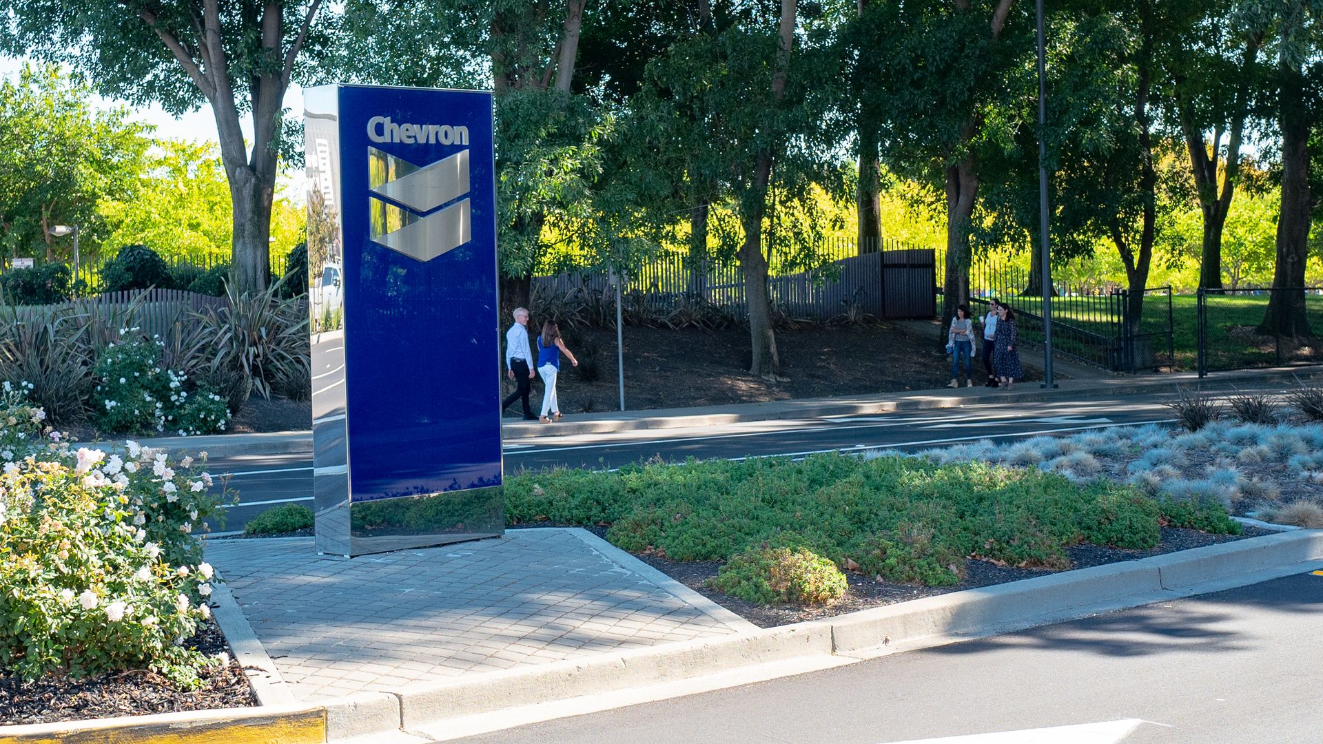 A sign at the entrance to Chevron's global headquarters in San Ramon, California