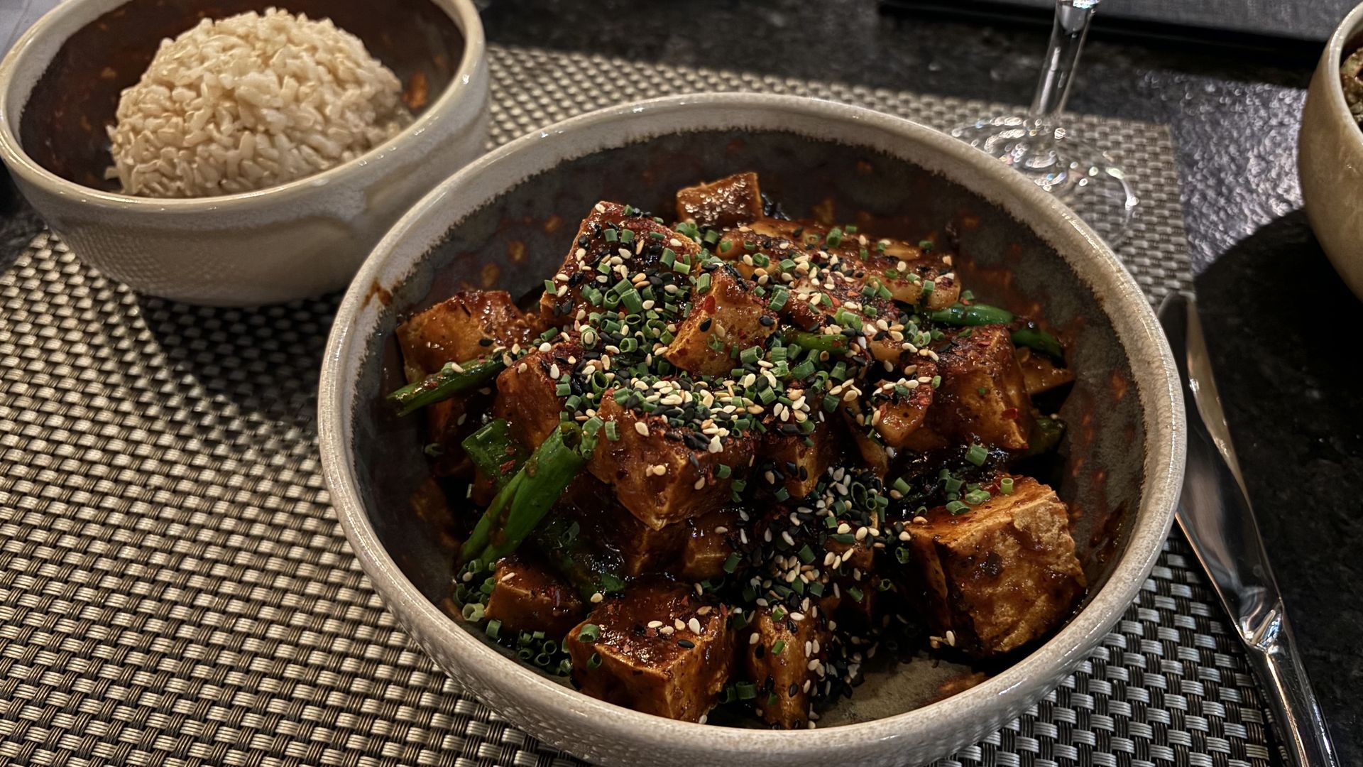 A bowl of tofu cubes